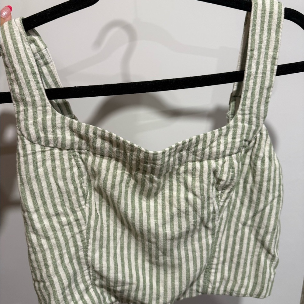Abercombie Linen Green and White Striped Crop Top